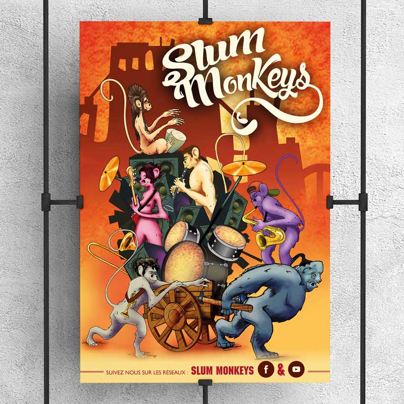 conception illustration slum monkeys affiche couleur